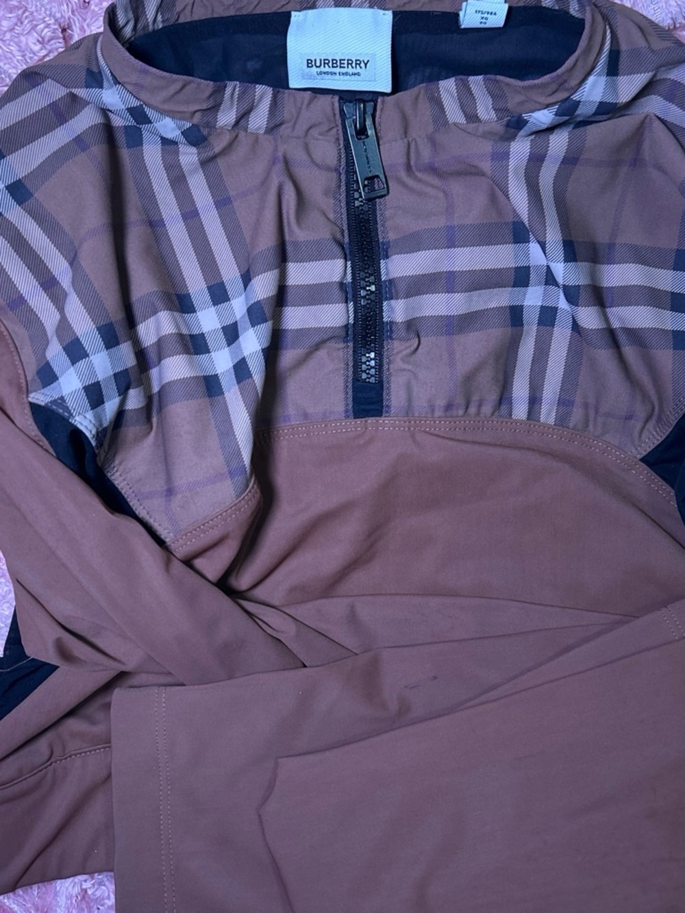 Burberry Brown Plaid Lightweight Zip-Neck Jacket